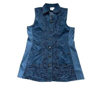 Sleeveless Denim Vest With Embroidered Design & Decorative Buttons By Parsley &